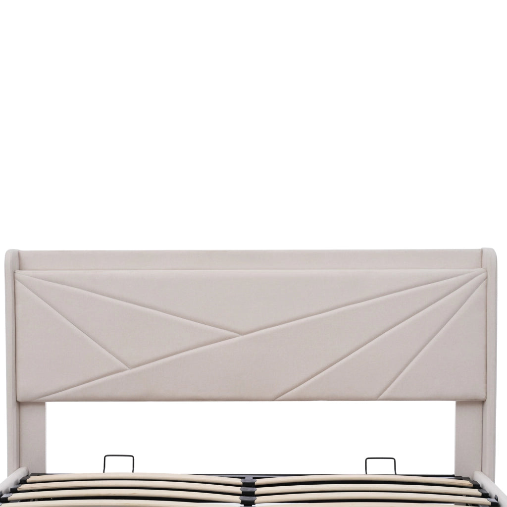 LETTO Contenitore 140x200 cm Beige in Cotone e Lino con USB Type-C