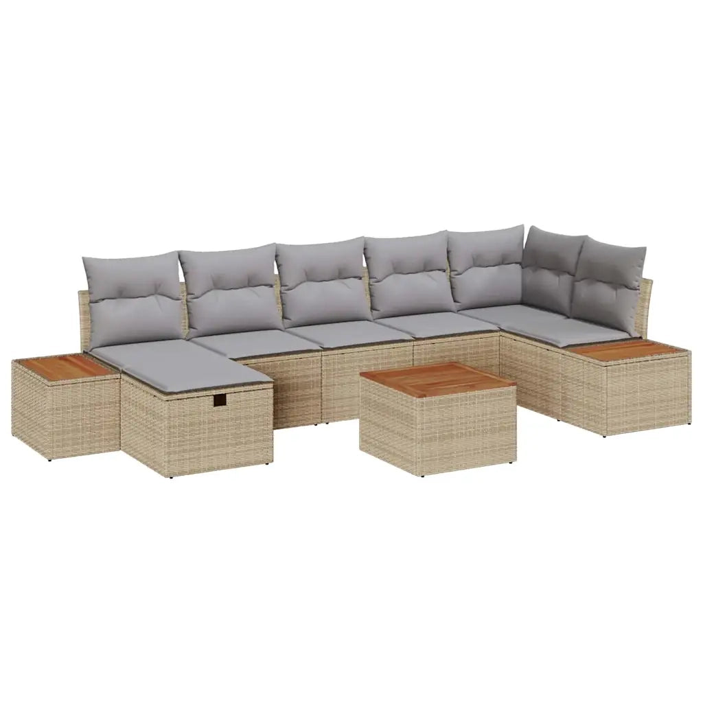 Set Divano da Giardino con cuscino 8 pcs Beige polyrattan