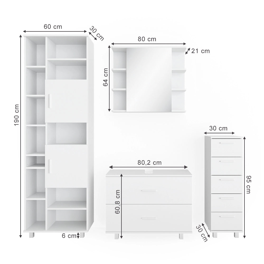 Vicco Set mobili bagno Bianco 4 parti