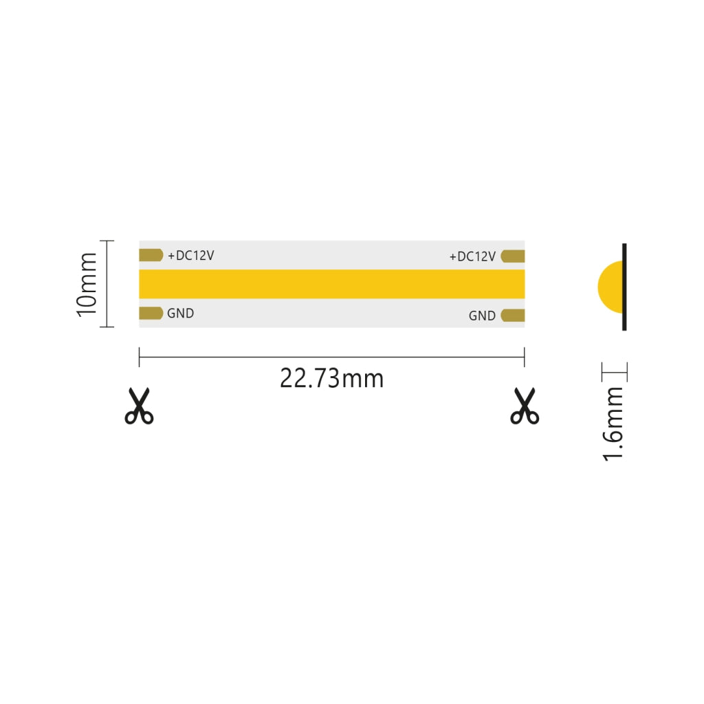Striscia led 5m COB IP20 monocolore da 15W/MT 12V - 4000K