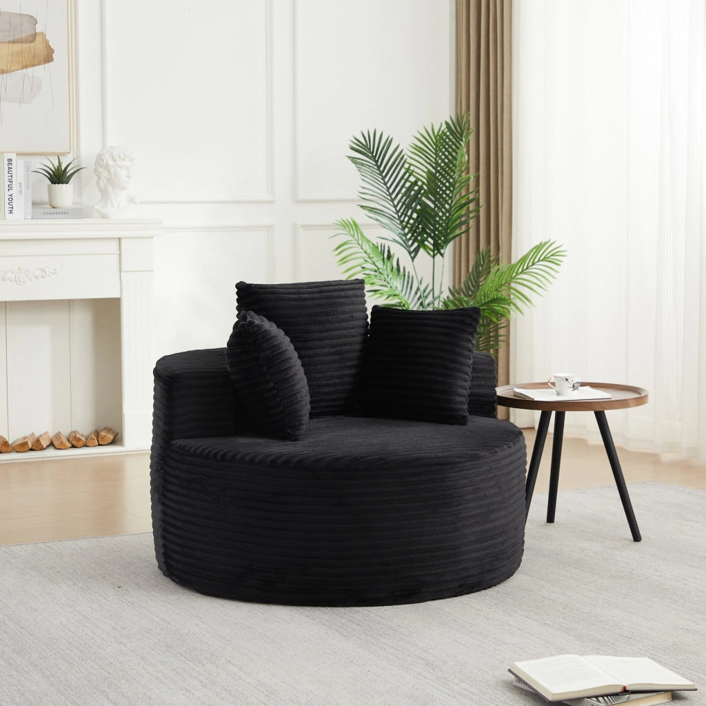 Poltrona a sacco, poltrona con braccioli, diametro 110 cm, velluto a coste, 3 cuscini, nero (non richiede assemblaggio)