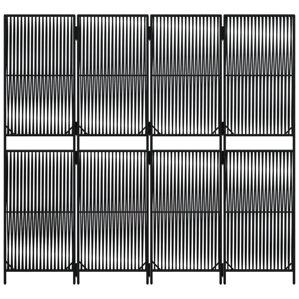 Divisorio per Ambienti | Divider per stanze | Paravento a 4 Pannelli Nero in Polyrattan
