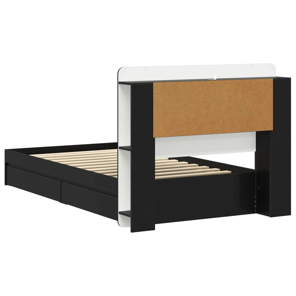 Letto singolo | Letto per adulti | Telaio del letto con storage con cassetto Nero 75 x 190 cm