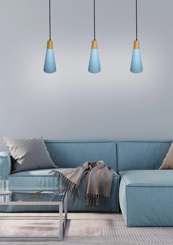 Lampada a sospensione Candellux Faro blu/legno E27 Ø15