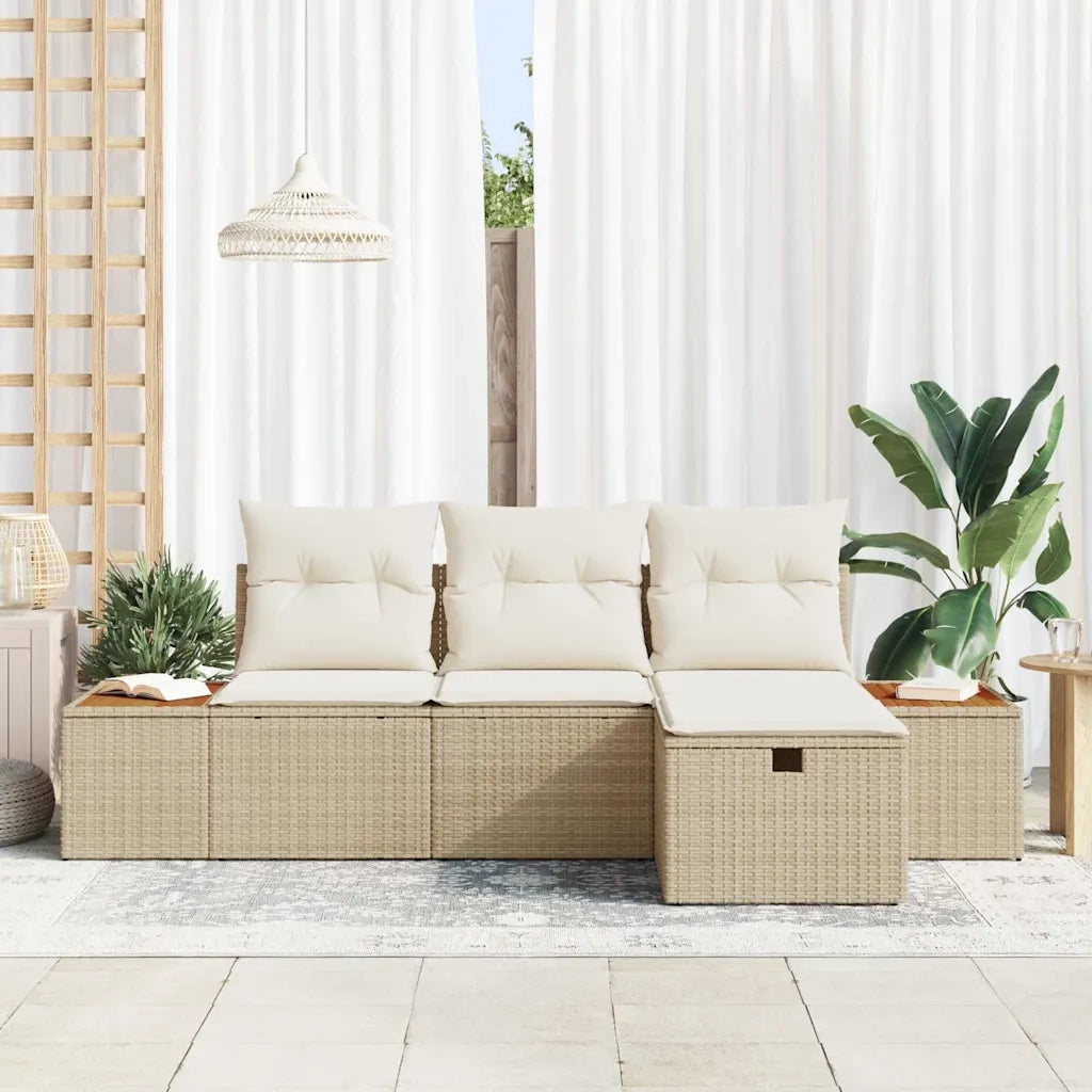 Set Divano da Giardino con cuscino 4 pcs Beige polyrattan