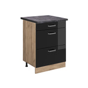 Vicco Mobiletto base per cucina Nero lucido 60 cm con cassetti, PL Antracite