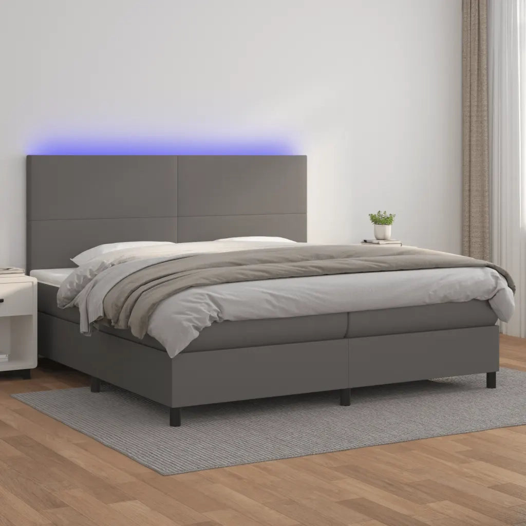 Giroletto Molle con Materasso e LED Grigio 200x200cm Similpelle 3135847