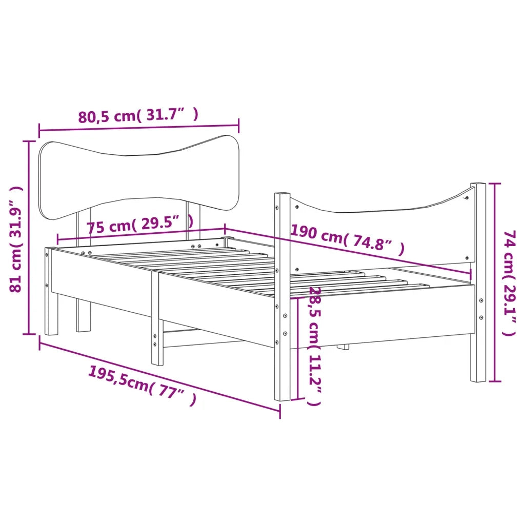 Letto senza Materasso-Struttura Letto Marrone Cera 75x190 cm in Legno di Pino 573274