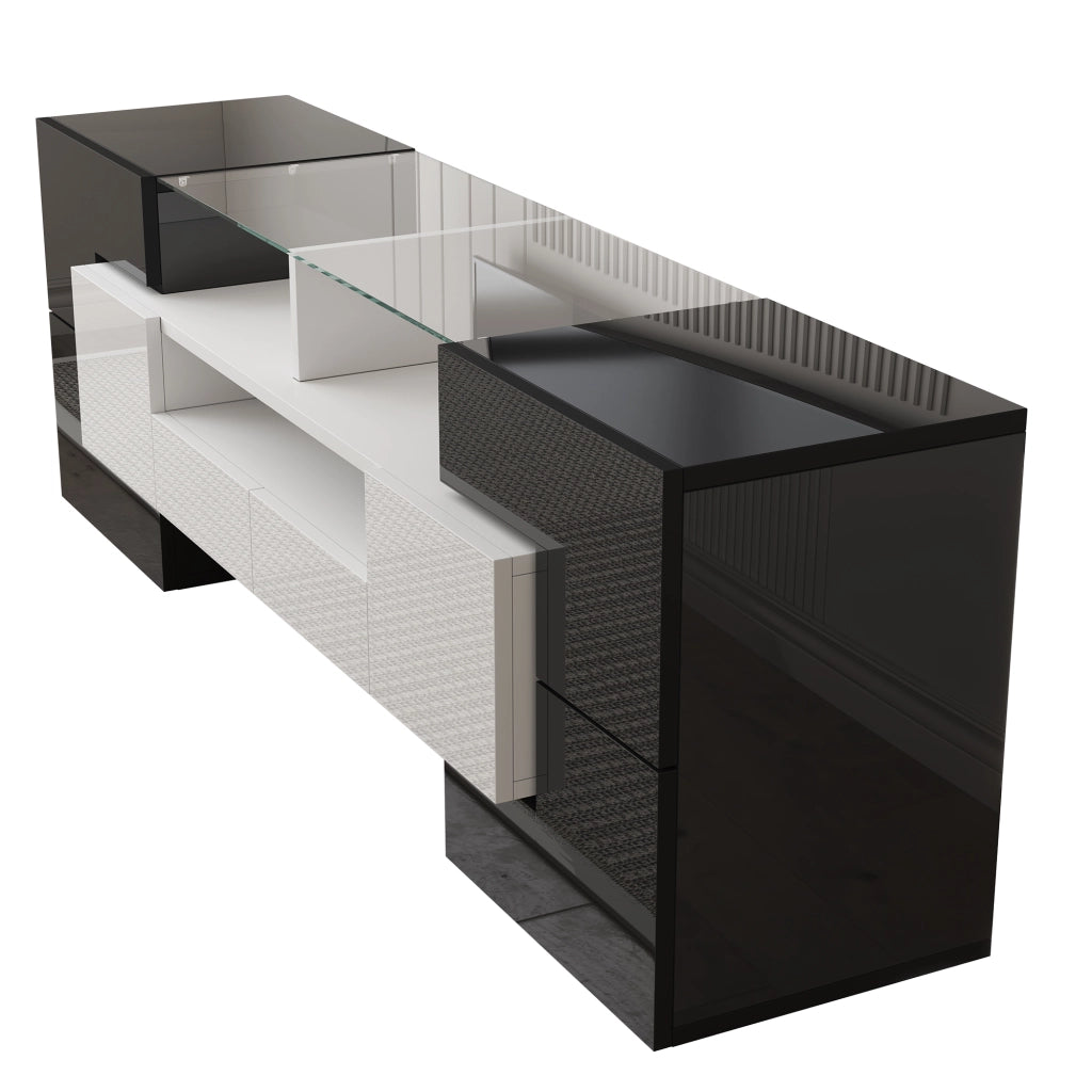 Mobile TV elegante - Zephmum - 145 cm - Bianco lucido - LED