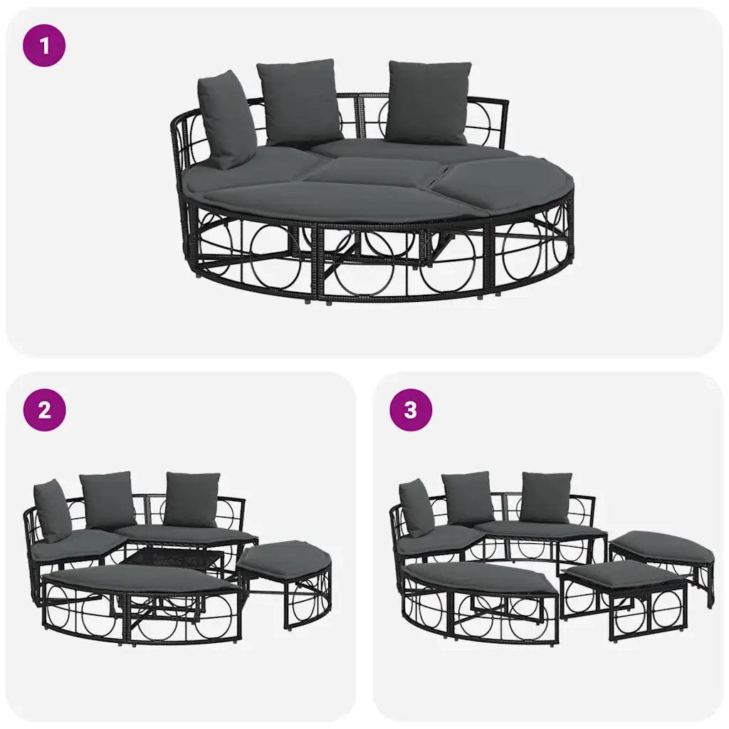 Lettino Prendisole | Sdraio da giardino | Lettino da sole Esterno senza Tetto Nero in Polyrattan