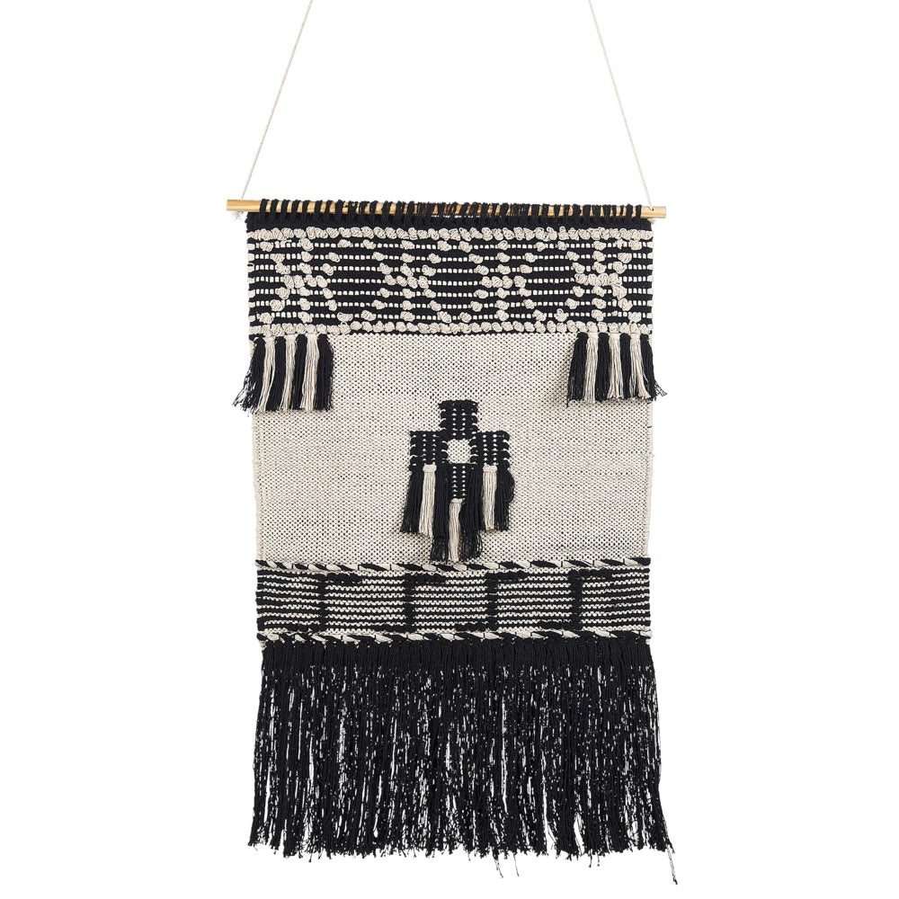 Decorazioni da parete in cotone nero beige nappa fatta a mano arte della parete motivo geometrico boho per soggiorno camera da letto