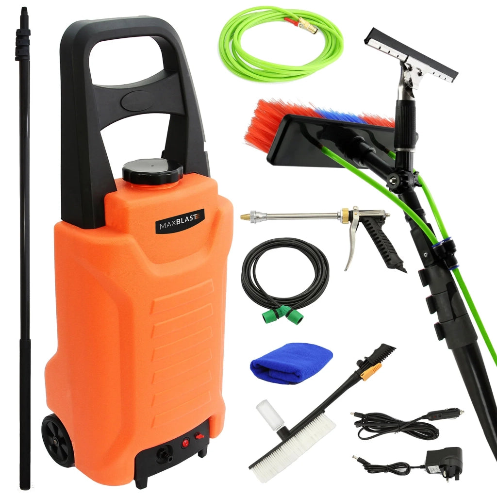 Carrello Per Trasporto Acqua 30 litri, Asta Telescopica 6 metri & Accessori