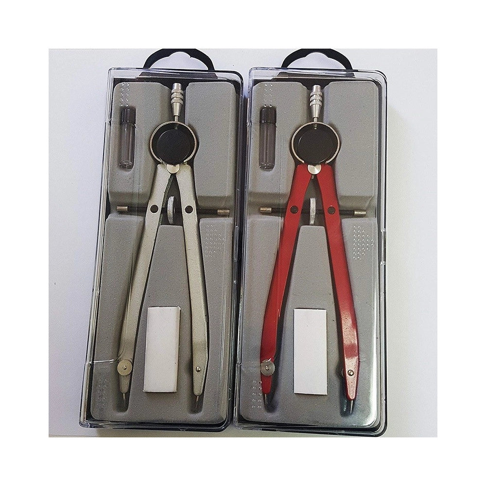 Trade Shop - Compasso Con 2 Punte 2 Mine Gomma Balaustrino Per Disegni Tecnici Geometrico -
