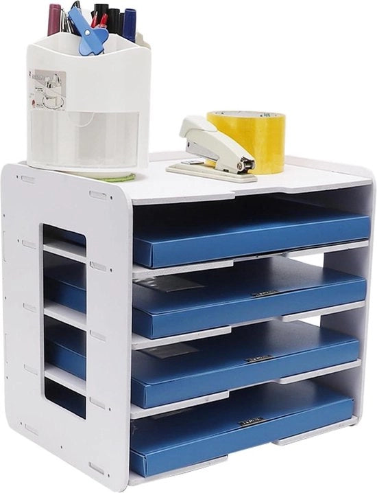 Organizzatore di Scrivania con 5 Ripiani in PVC per Documenti e Carte A4