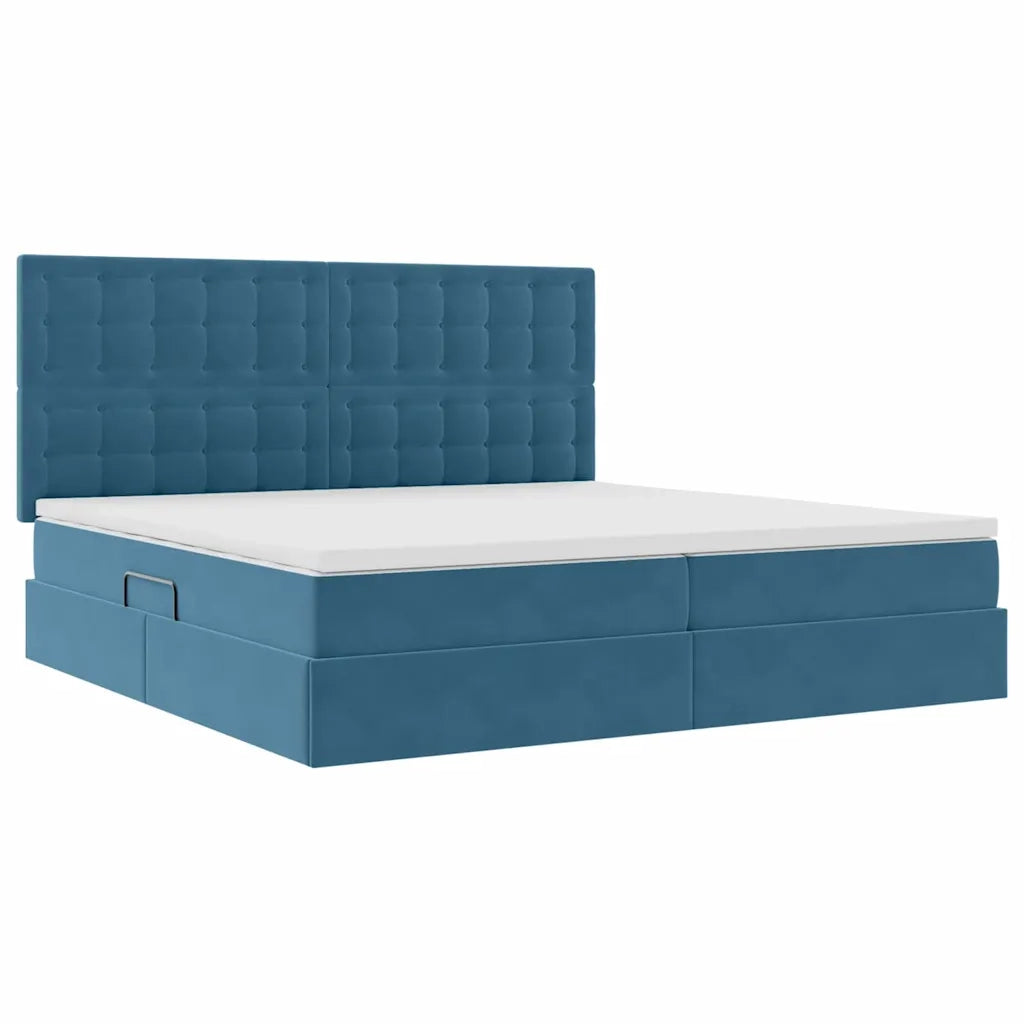 Letto con contenitore e LED Blu Scuro 200 x 200 cm Velluto