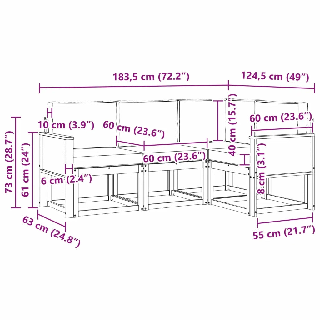 Set di divani da esterno 4 pz Naturale e Grigio Chiaro 3385162