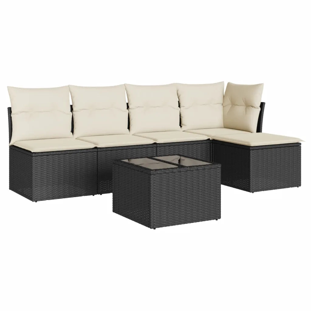 Set Divano da Giardino 6 pz con Cuscini Nero in Polyrattan
