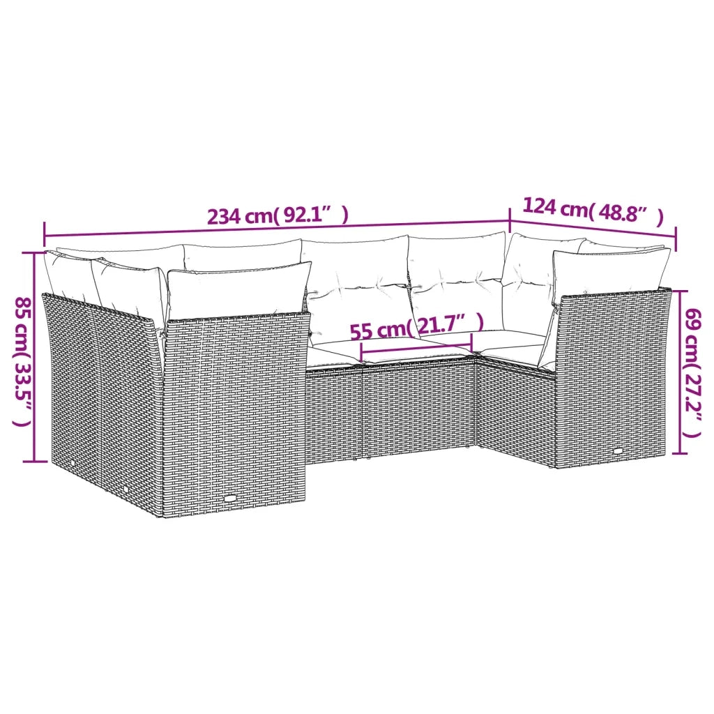 Set Divano da Giardino 6pz con Cuscini Grigio Chiaro Polyrattan 3218112