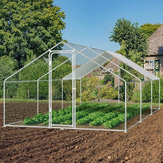Recinzione per Pollame Esterna 3x6x2 m - Montaggio Facile - Acciaio Zinato - Telaio a Sezione Hexagonale - Con Chiusura di Sicurezza & Ombrellone - Per Animali da Compagnia Piccoli