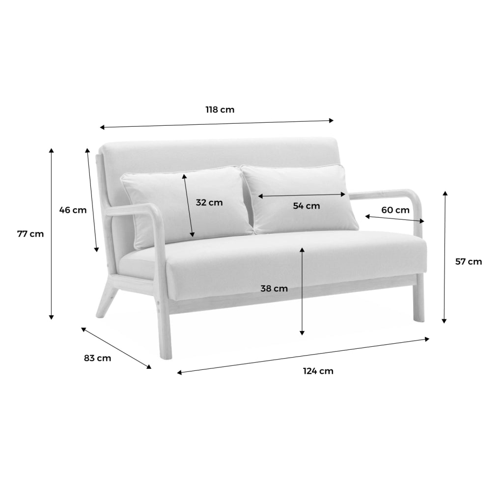 Set panca scandinava 2 posti e poltrona in legno, beige