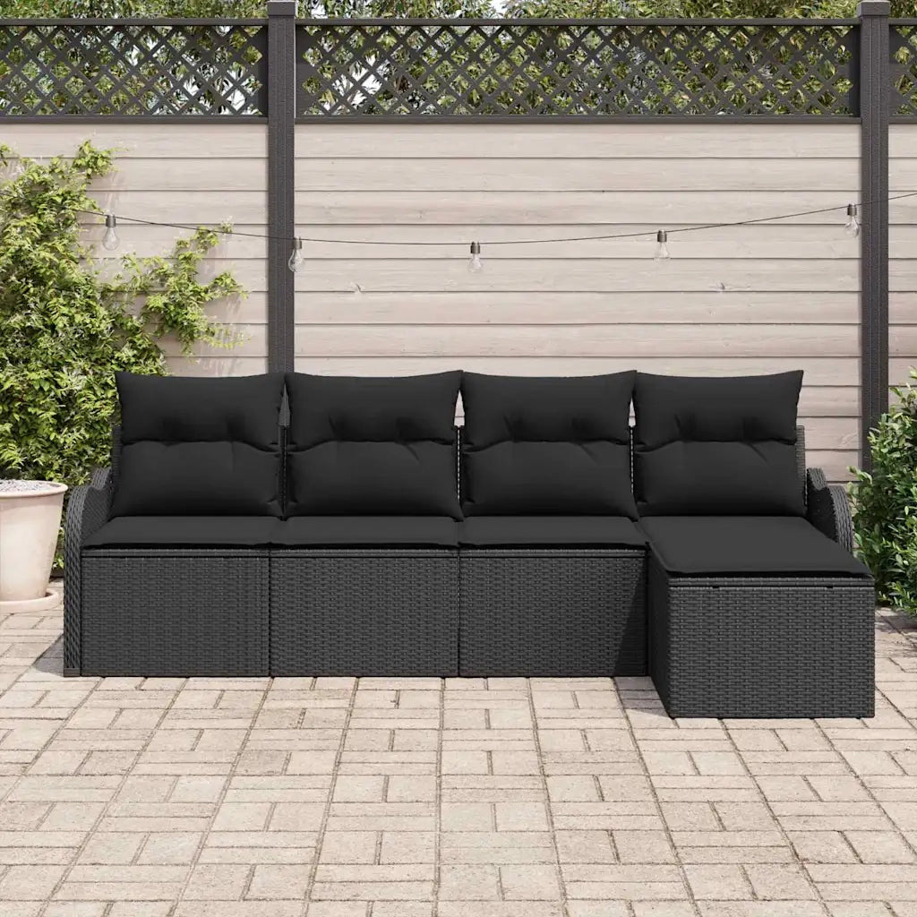Set Divano da Giardino Nero polyrattan