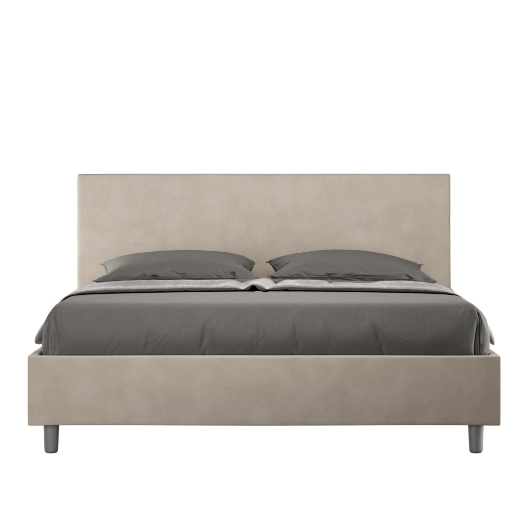 BS COM Letto matrimoniale king size con rete imbottito 170x190 microfibra sabbia