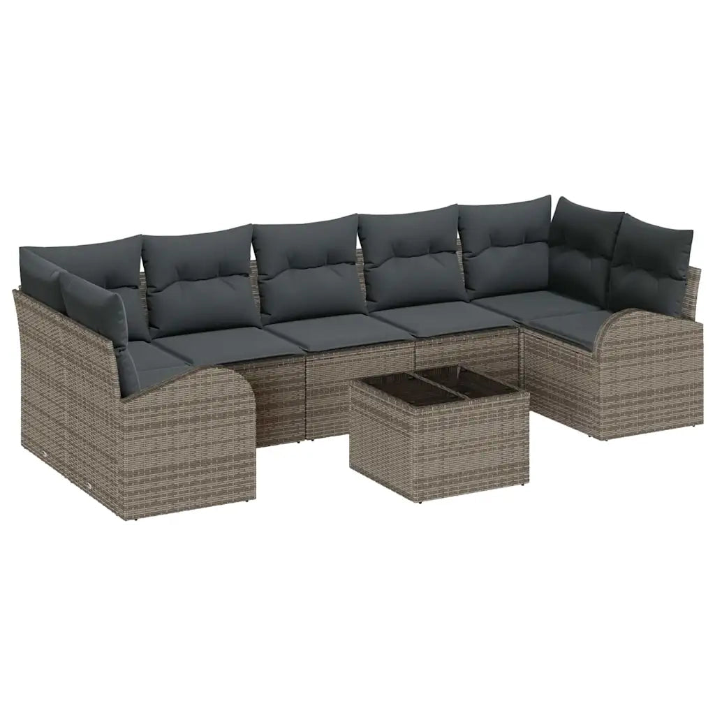 Set Divano da Giardino con cuscino 8 pcs Grigio polyrattan