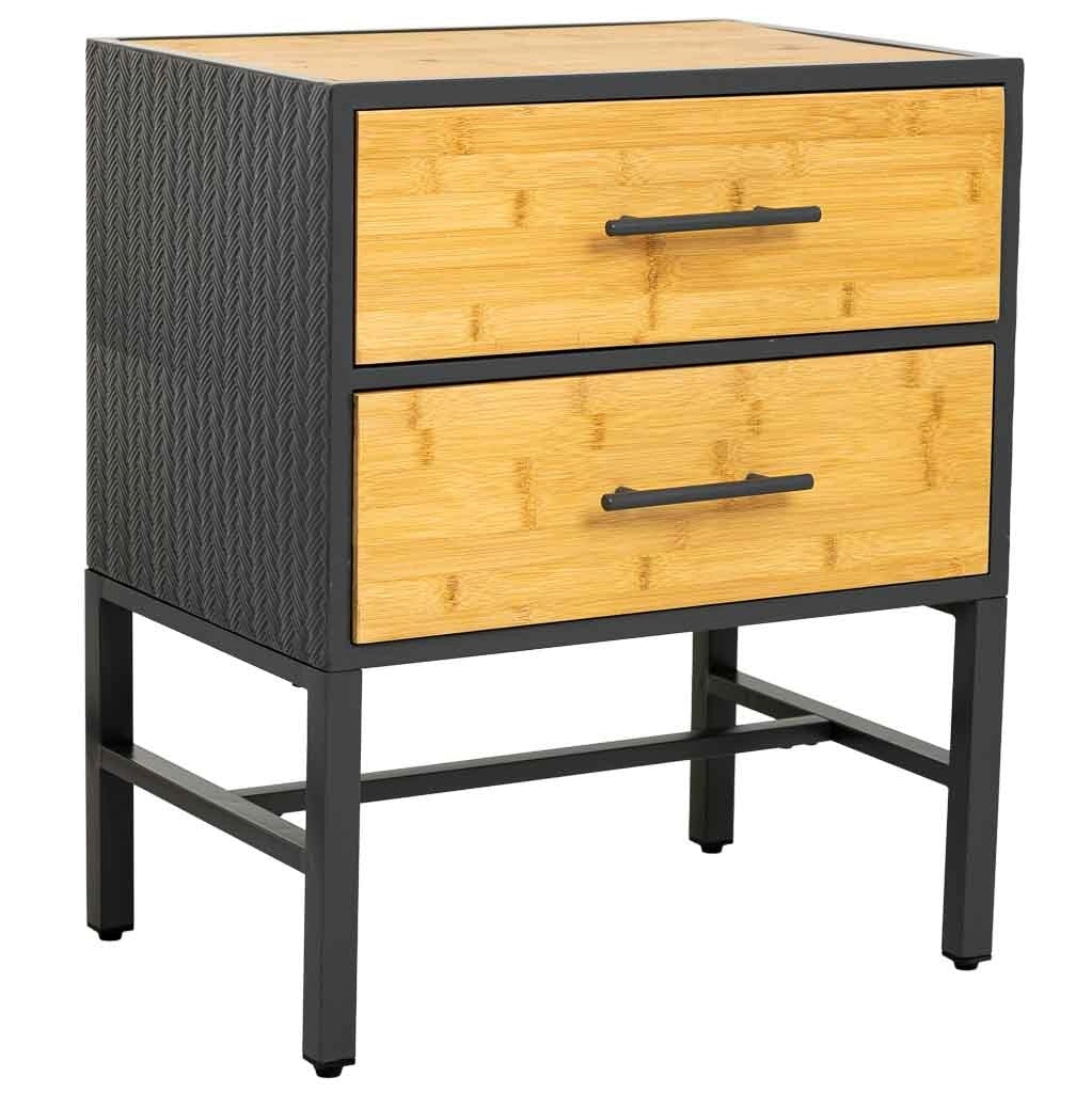 Comodino in metallo e legno con 2 cassetti, nero 50x35x60h cm