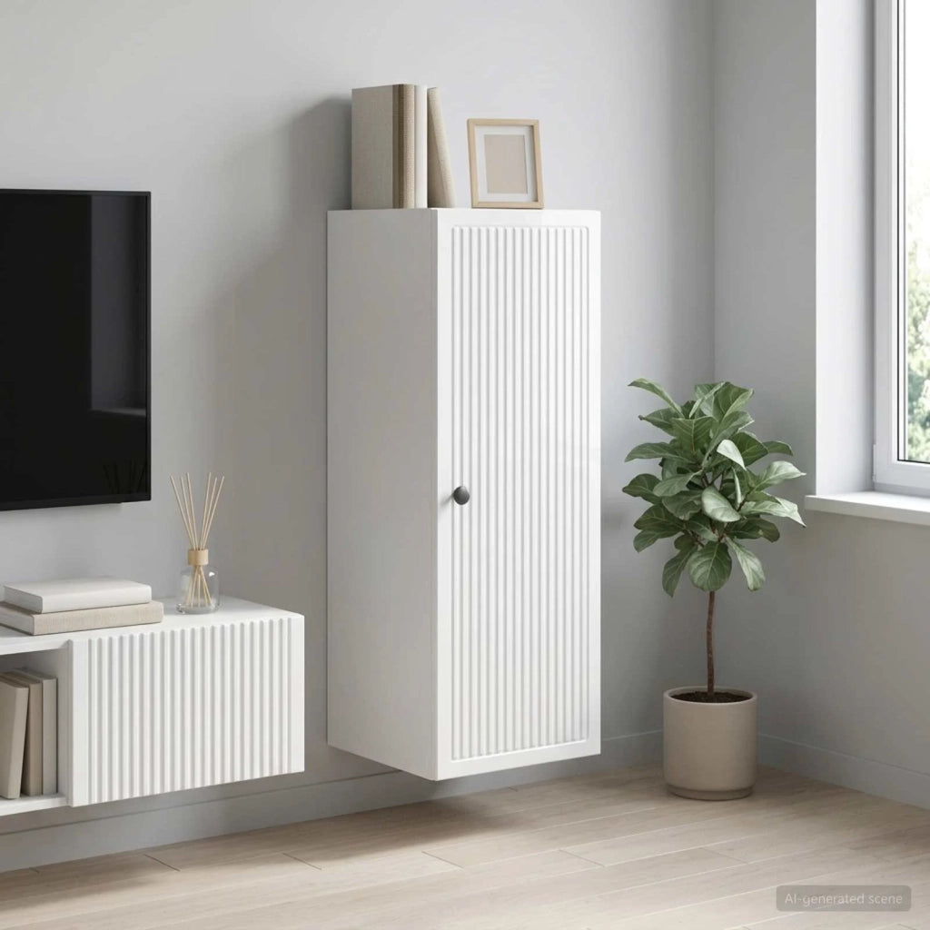 Mobiletto a muro Bianco Lucido 33 x 34,5 x 90 cm 897909