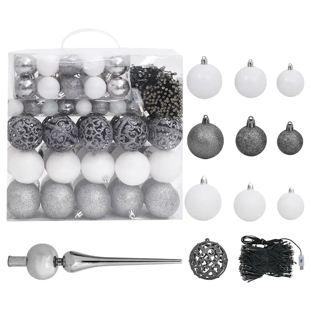 Albero di Natale Artificiale con LED e Set di Palline e Pigne 240 cm 3077705
