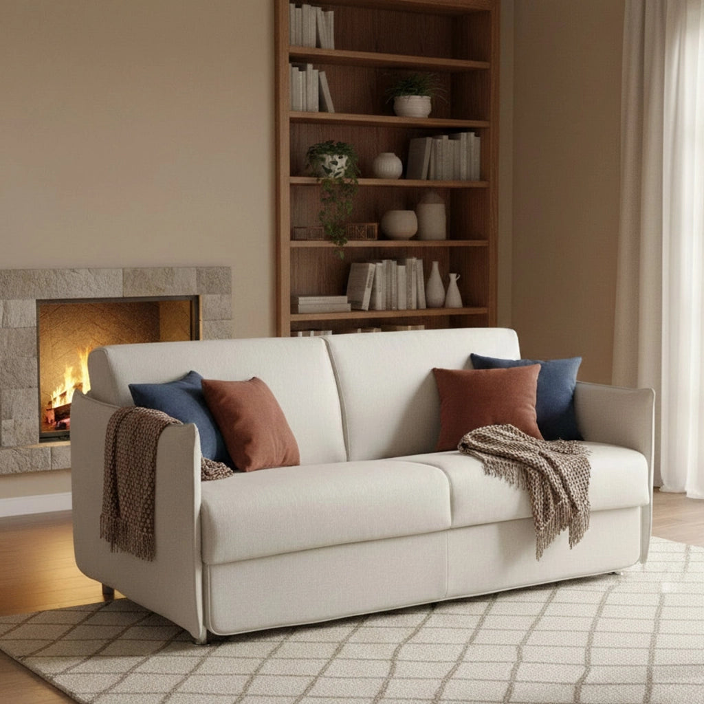 Trissino, Divano Letto 2 Posti Sfoderabile Made in Italy, 180x95 cm Beige