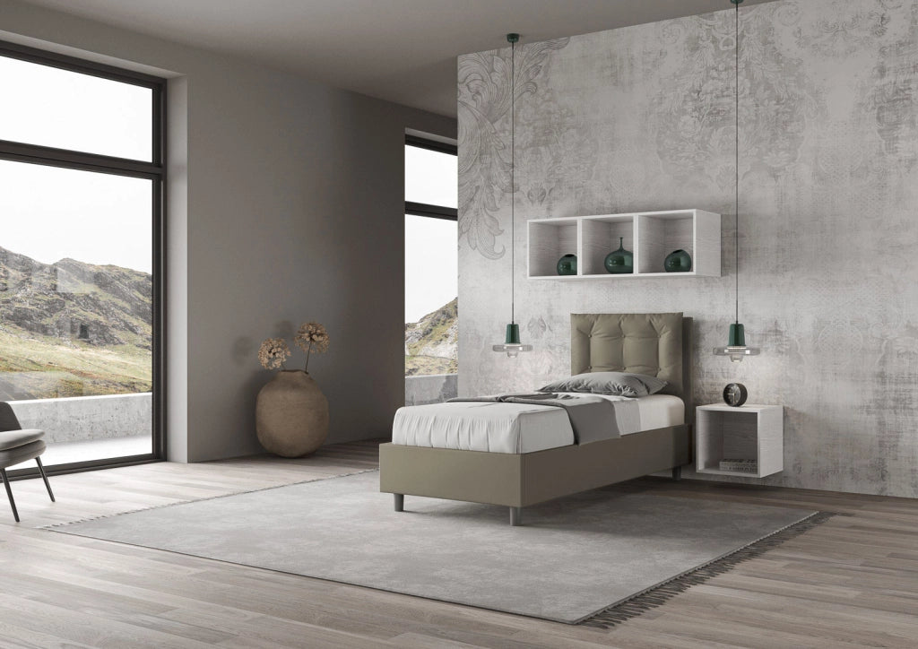 BS COM Letto singolo contenitore imbottito 80x190 similpelle cappuccino