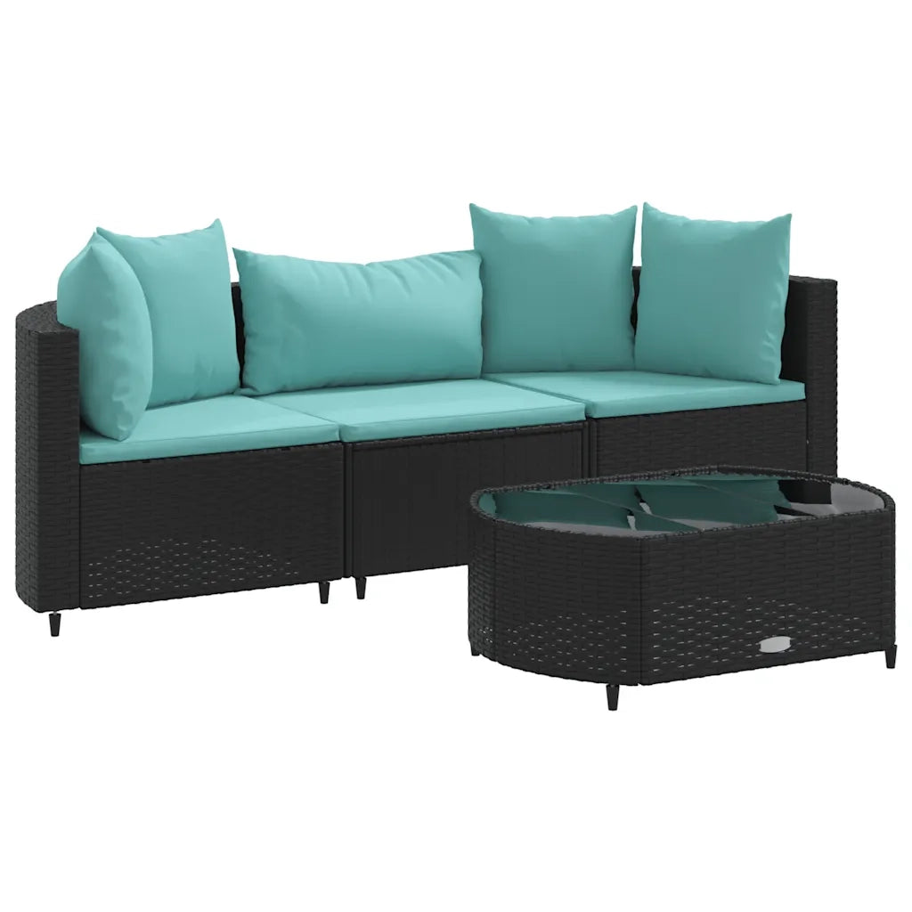 Set Divani da Giardino 4 pz con Cuscini Nero in Polyrattan