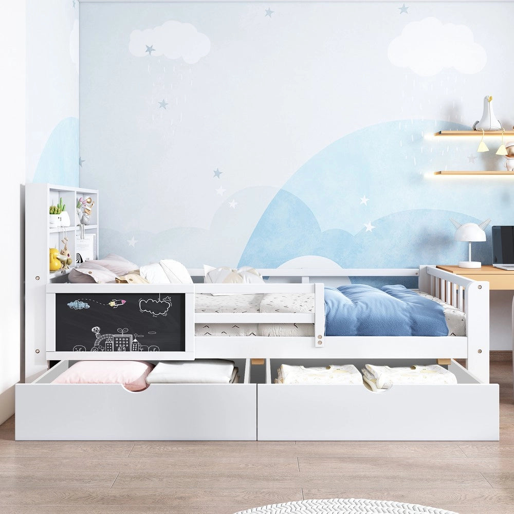 Letto Bambini con Cassetti e Lavagna ¨C MINIMAL ¨C Bianco 90x200