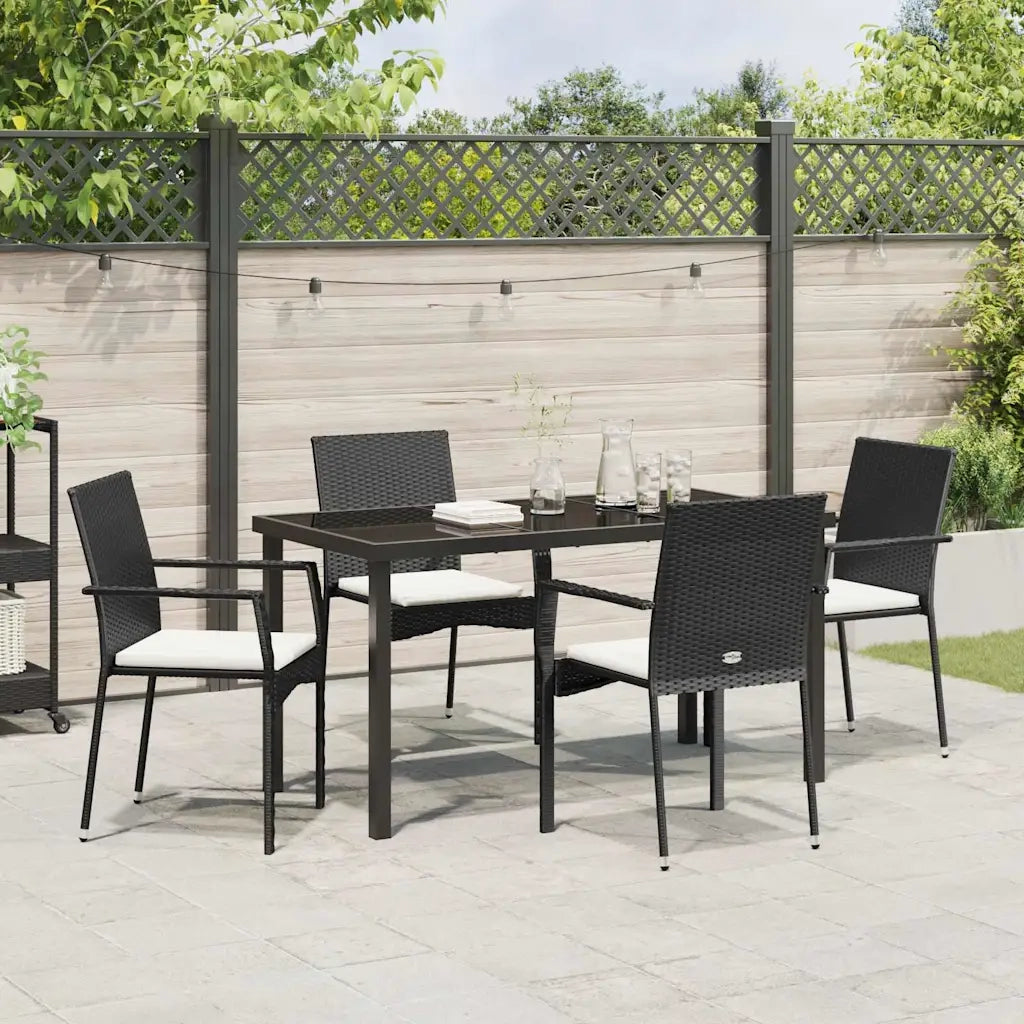 Set da Pranzo per Giardino con cuscino 5 pcs Nero polyrattan 3380080