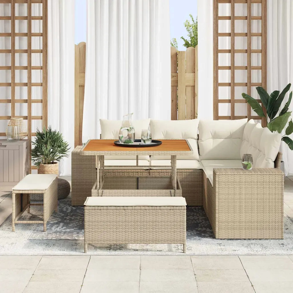 Set Divano da Giardino con cuscino 8 pcs Beige polyrattan