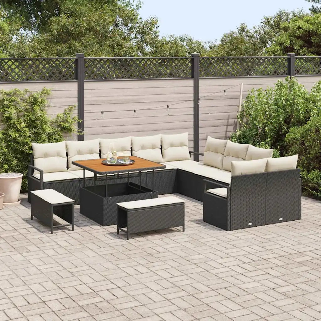 Set Divano da Giardino con cuscino 13 pcs Nero polyrattan 3362575