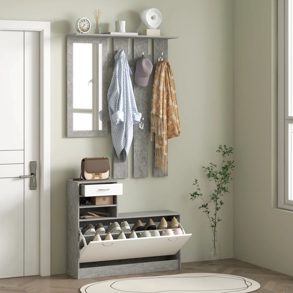 Mobile da Ingresso con Appendiabiti, Scarpiera e Specchio ¨C zephmum ¨C Grigio