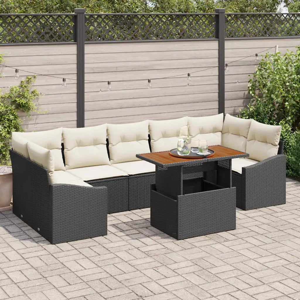 Set da Pranzo per Giardino con cuscino 8 pcs Nero e Crema 3349802