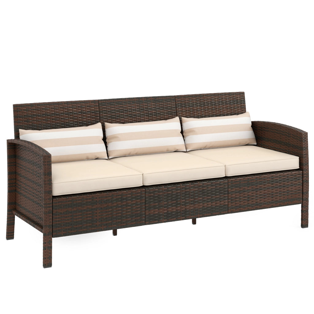 Divano 3 posti da esterno in rattan PE ¨C Xylo ¨C marrone, cuscini imbottiti sfoderabili, 173x68x78 cm