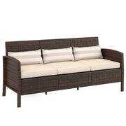 Divano 3 posti da esterno in rattan PE ¨C Xylo ¨C marrone, cuscini imbottiti sfoderabili, 173x68x78 cm
