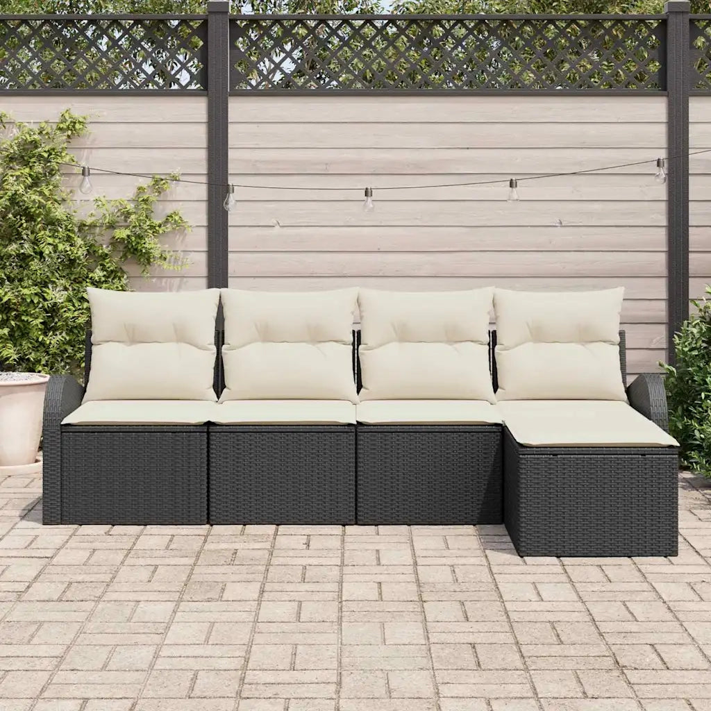 Set Divano da Giardino 5 pcs Nero polyrattan