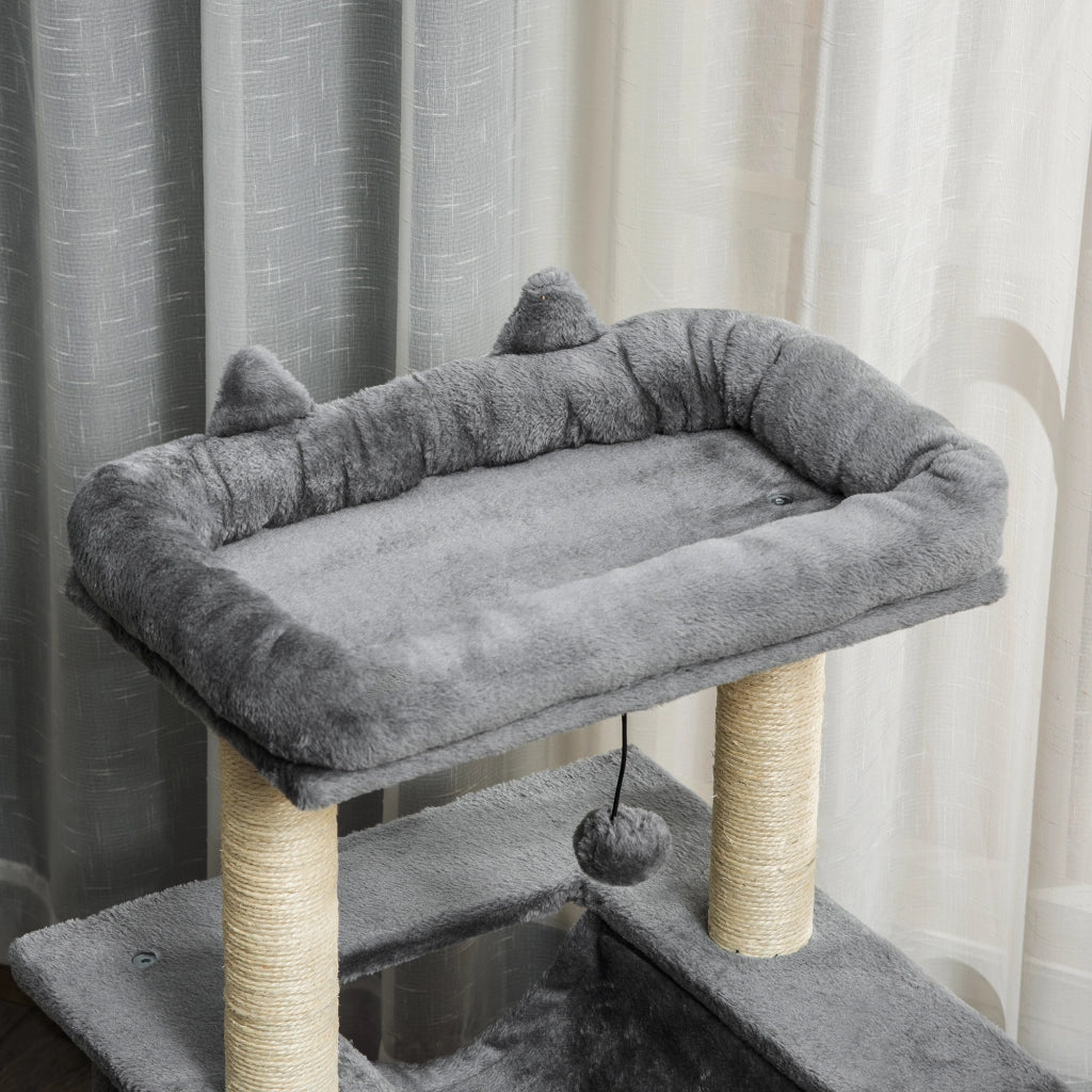 Tiragraffi per Gatti con Casetta e Amaca ¨C Minimal ¨C Grigio 100cm