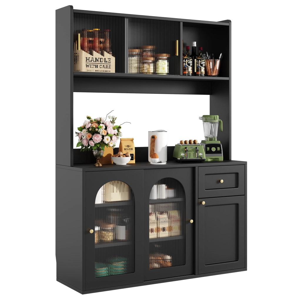 Armadio cucina con LED - Zephmum - Regolabile, vetrinetta, nero