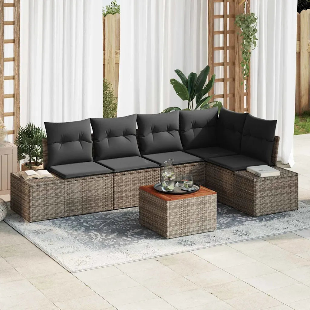 Set Divano da Giardino 6 pcs Grigio polyrattan