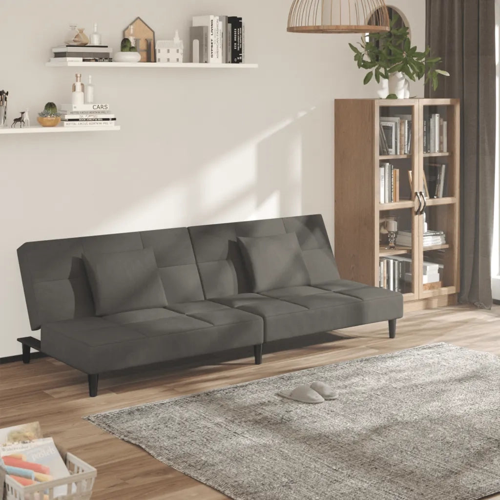 Divano Letto a 2 Posti con 2 Cuscini-Sofa Letto 2 Posti-Daybed Grigio Scuro in Velluto 644678