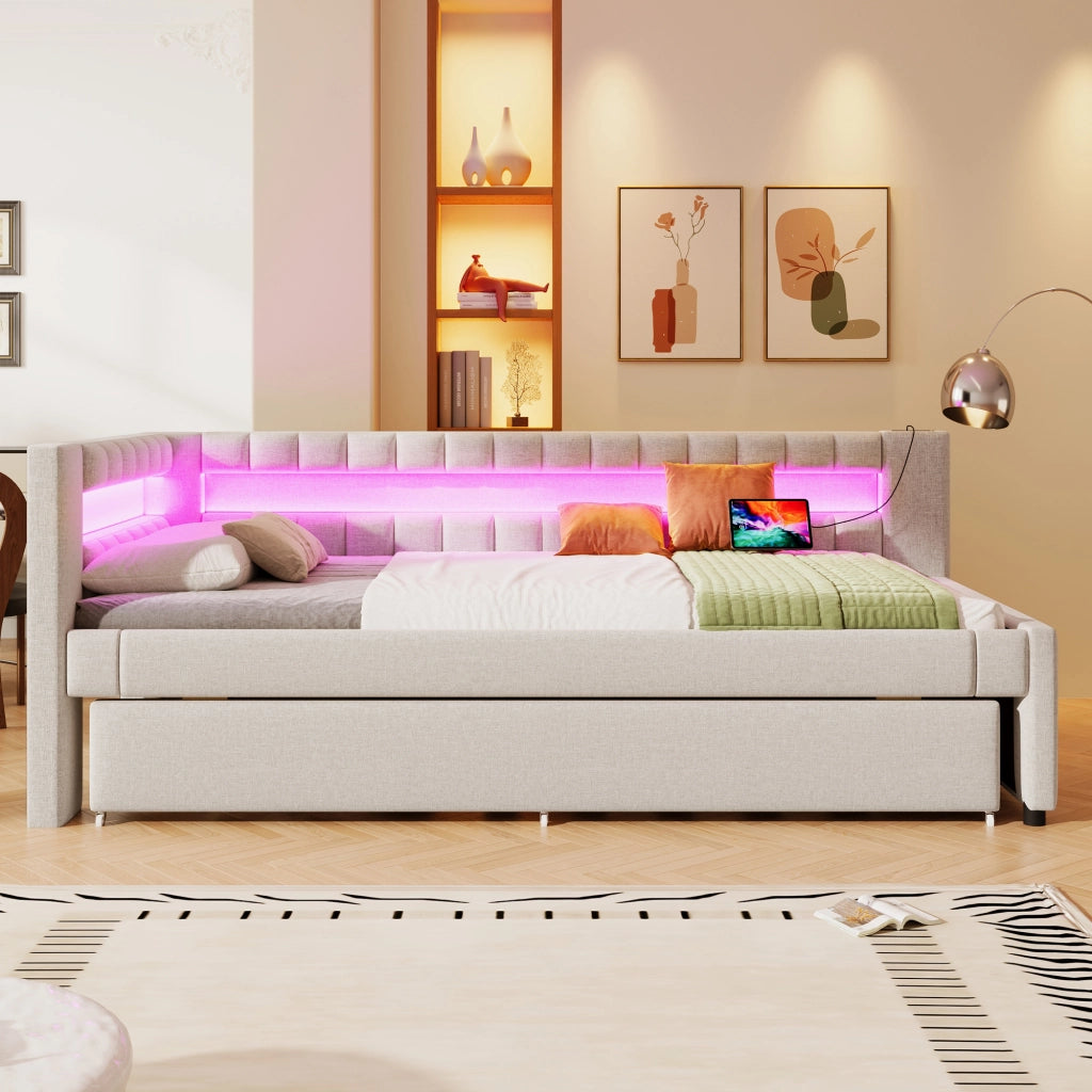 LETTO Estraibile 90x200 cm Beige in Lino