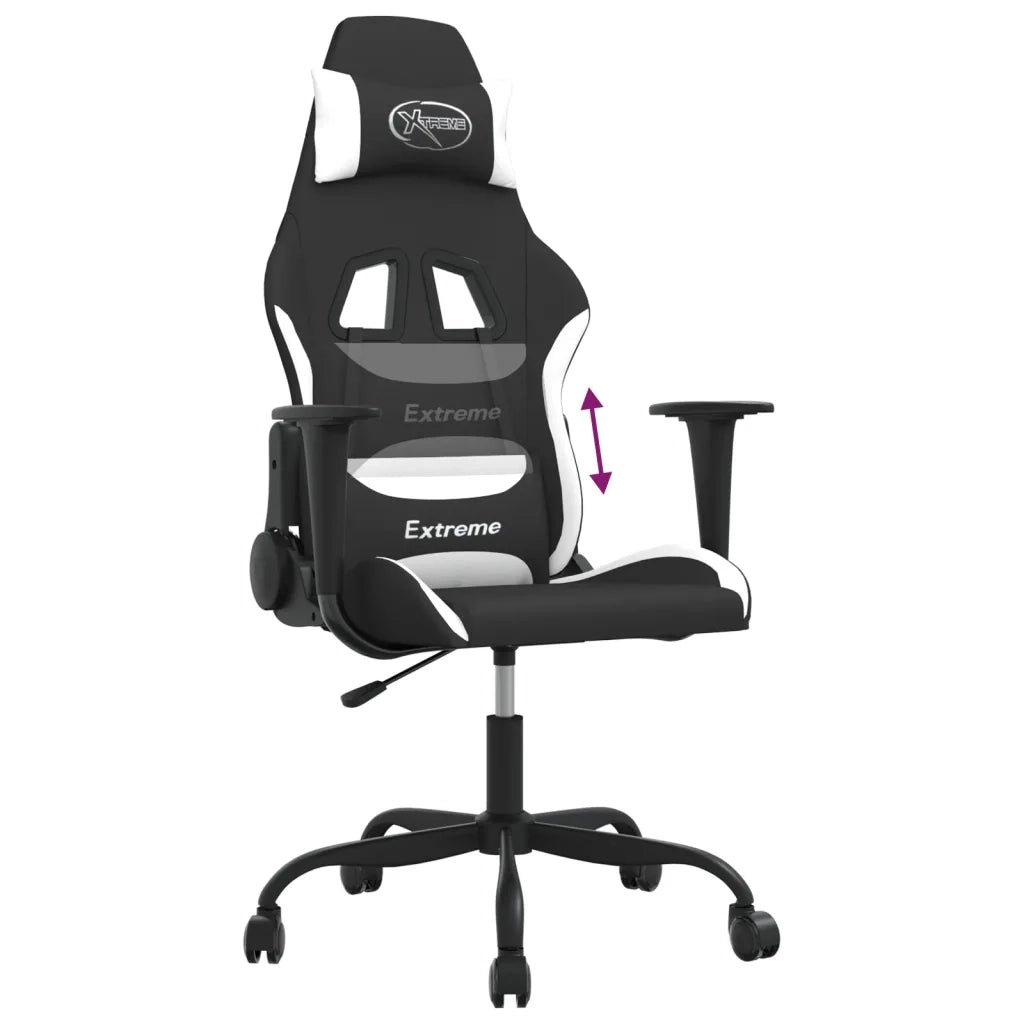 Sedia da Gaming Nero e Bianco in Tessuto 3143719