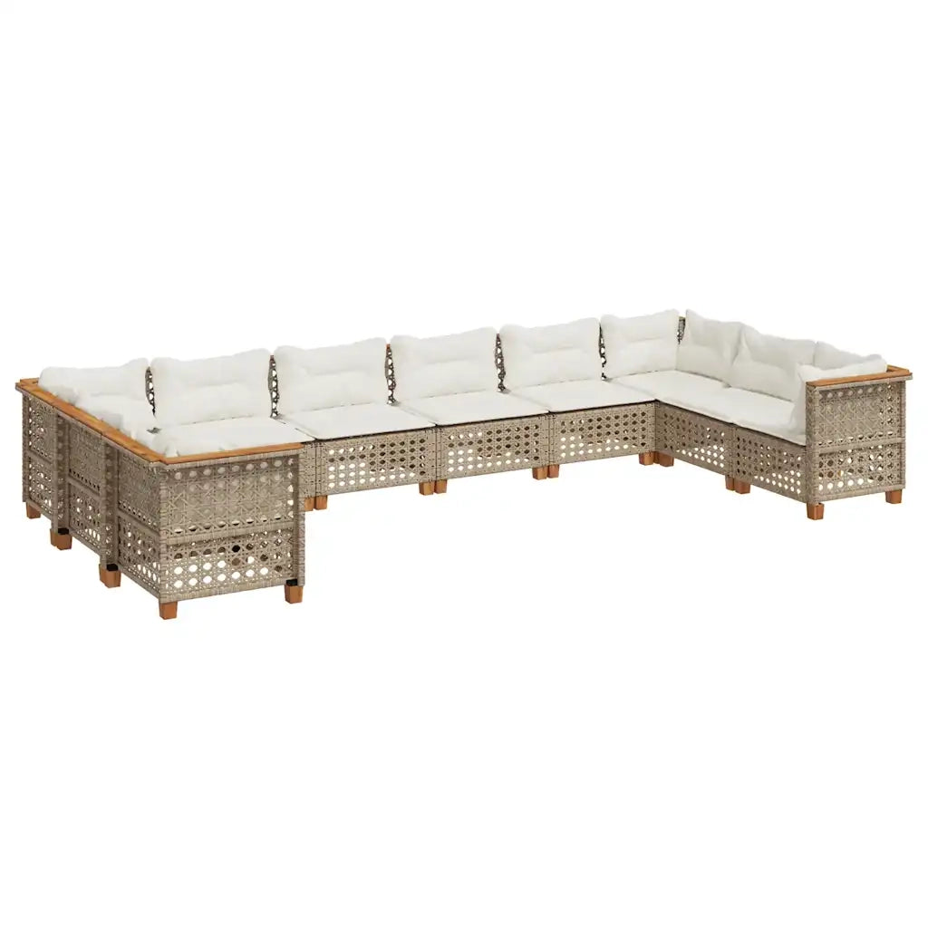 Set Divano da Giardino 10 pz con Cuscini Beige in Polyrattan 3262024