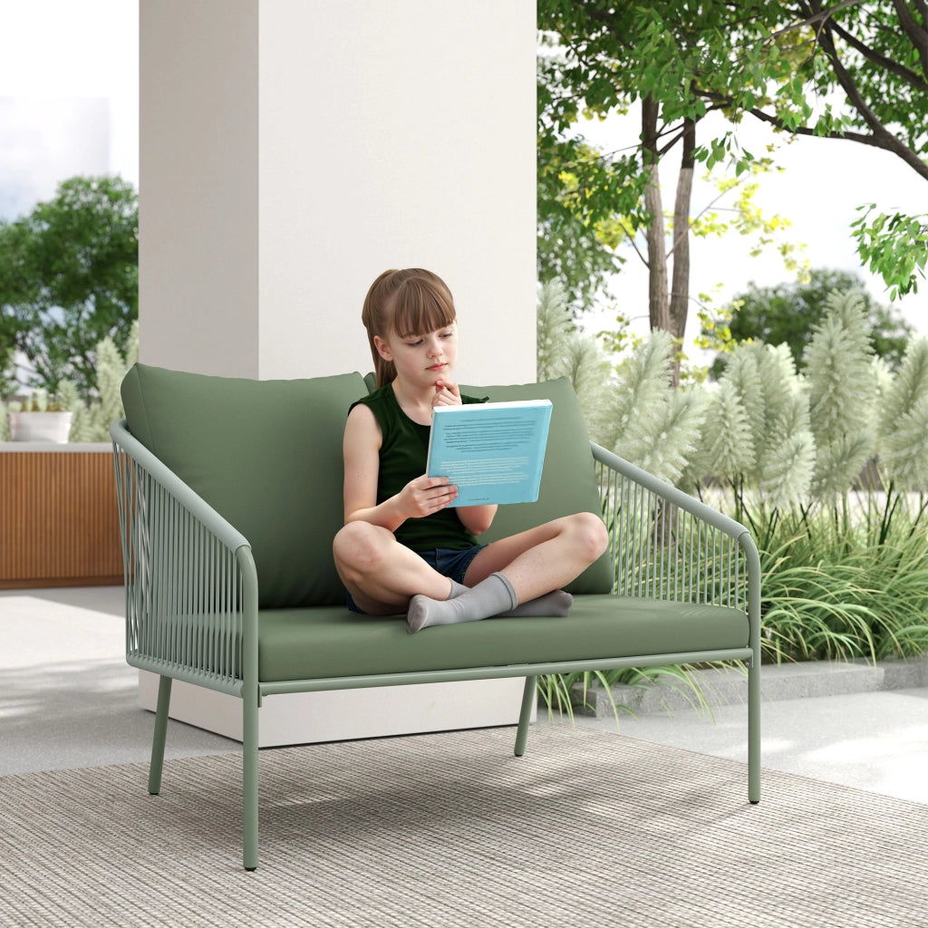 Divano da giardino 2 posti ¨C Minimal ¨C polyrattan, cuscini, verde, 112x72x76cm